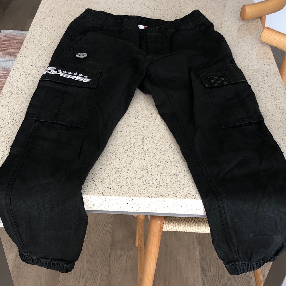 Men's Black Cargo Pants with Patch Detailing